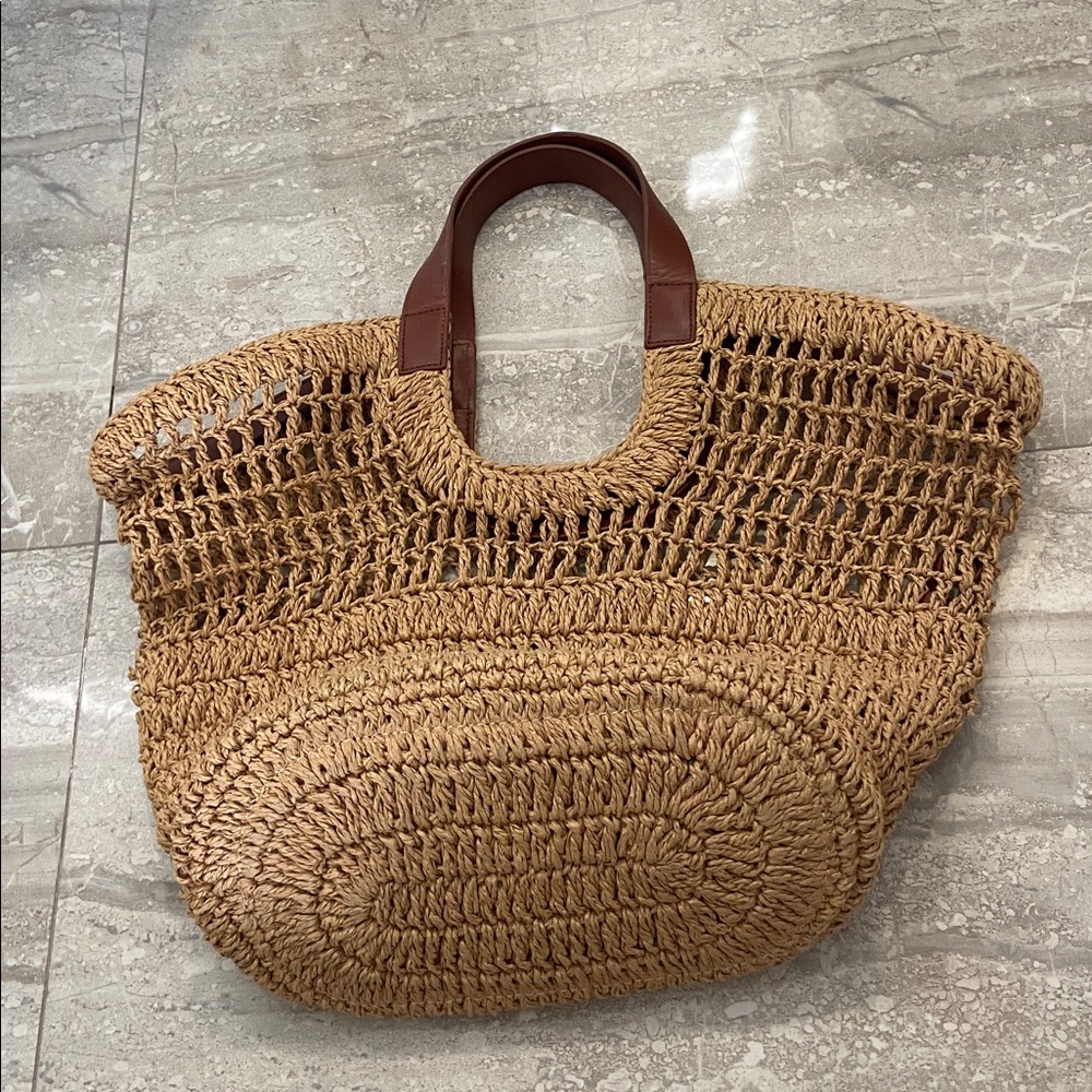 COS Woven Straw Tote with Brown leather Accents